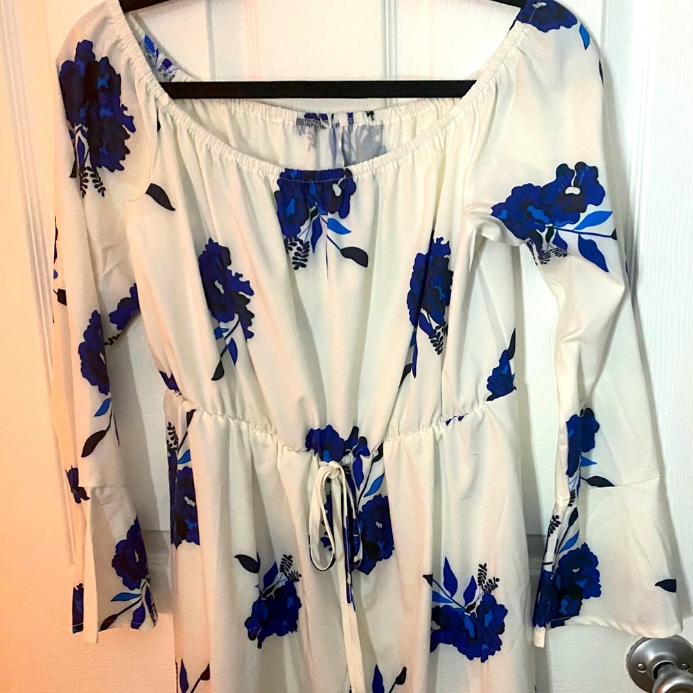 NWOT - silky, flowered, off the shoulder dress!
